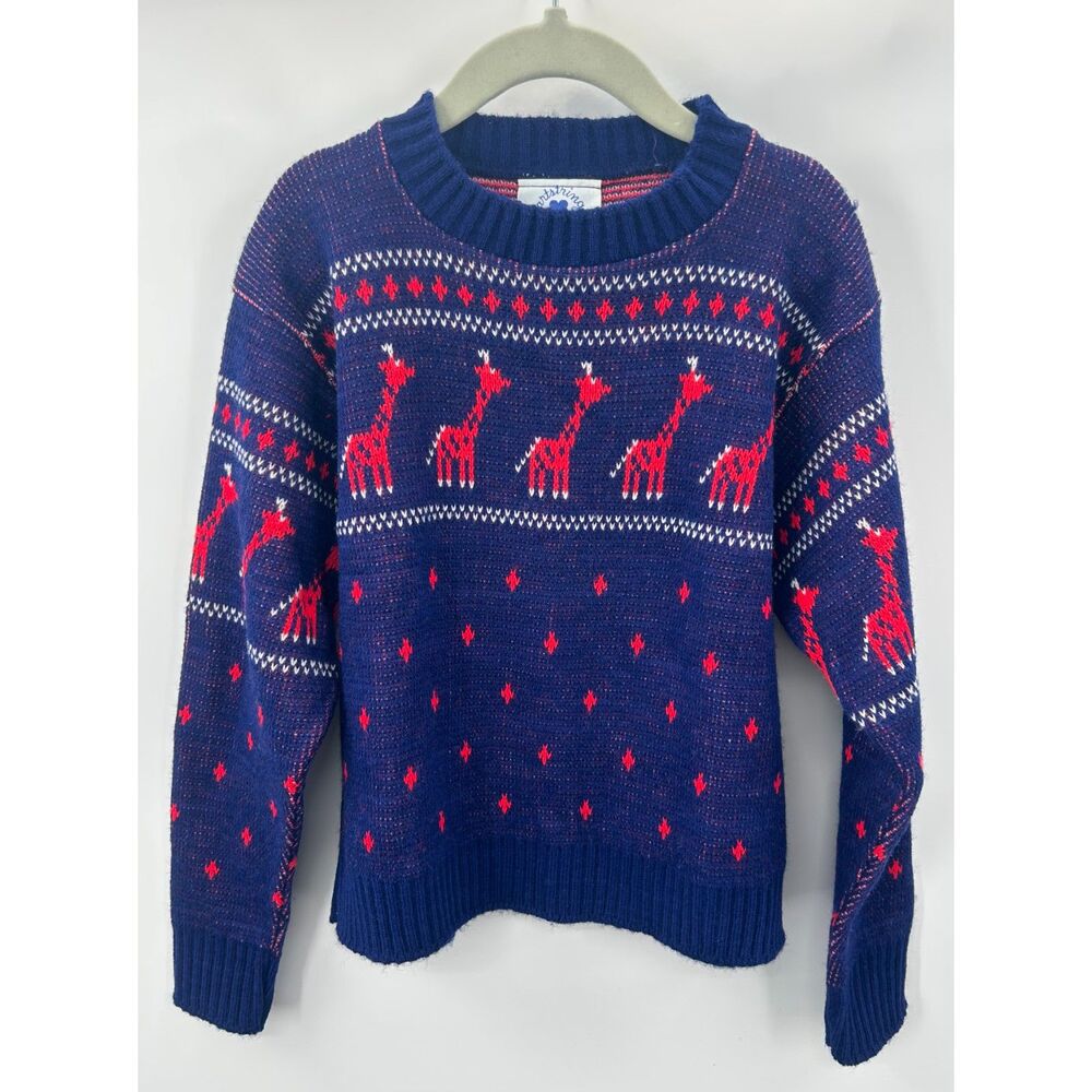 Vintage 80s Knit Giraffe AOP Made in USA Pullover Sweatshirt Made USA Kids M